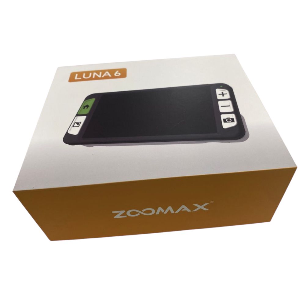 Boite dans laquelle la loupe électronique Luna 6 de Zoomax est livrée