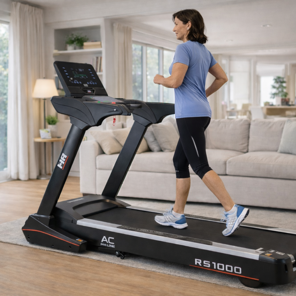 Le tapis de course G6179 rs1000 utilisé par une femme dans son salon