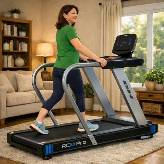 femme en action sur le tapis de course G6515H installe dans son salon