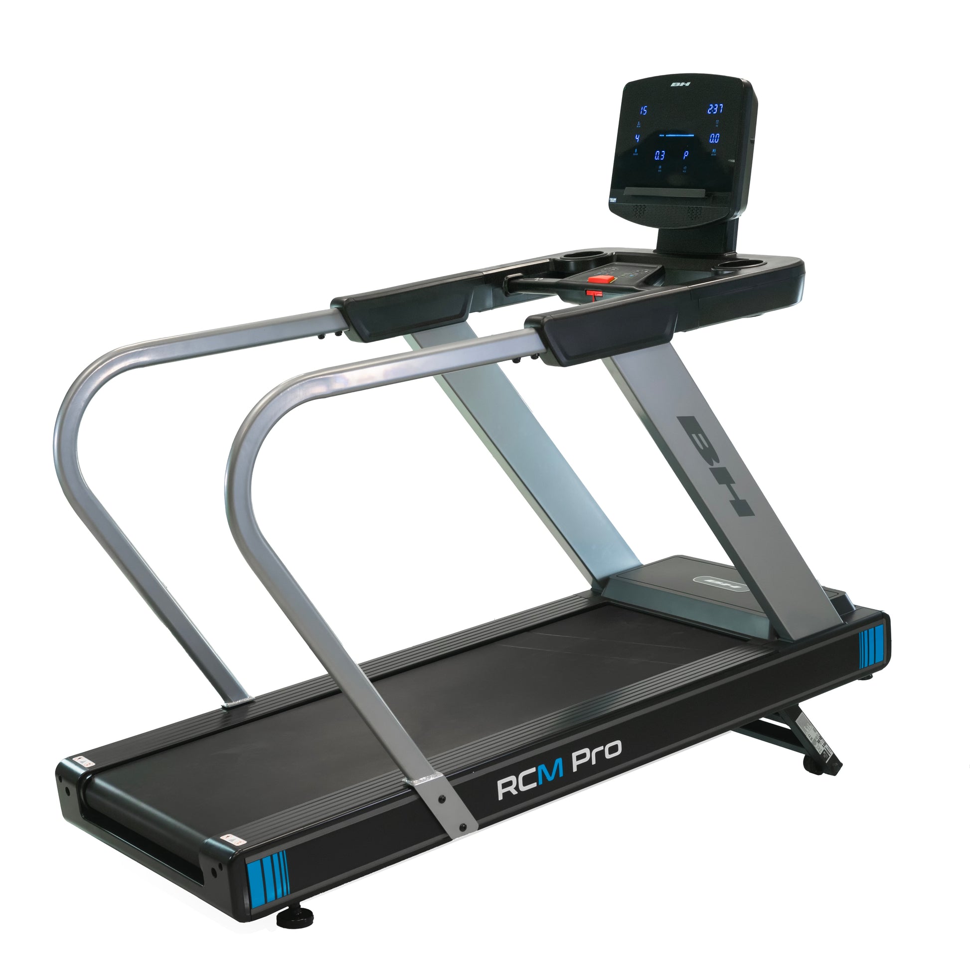 tapis de course G6515H de BH Fitness de profil trois quart droit montrant l'inclinaison maximale de 15 degrés