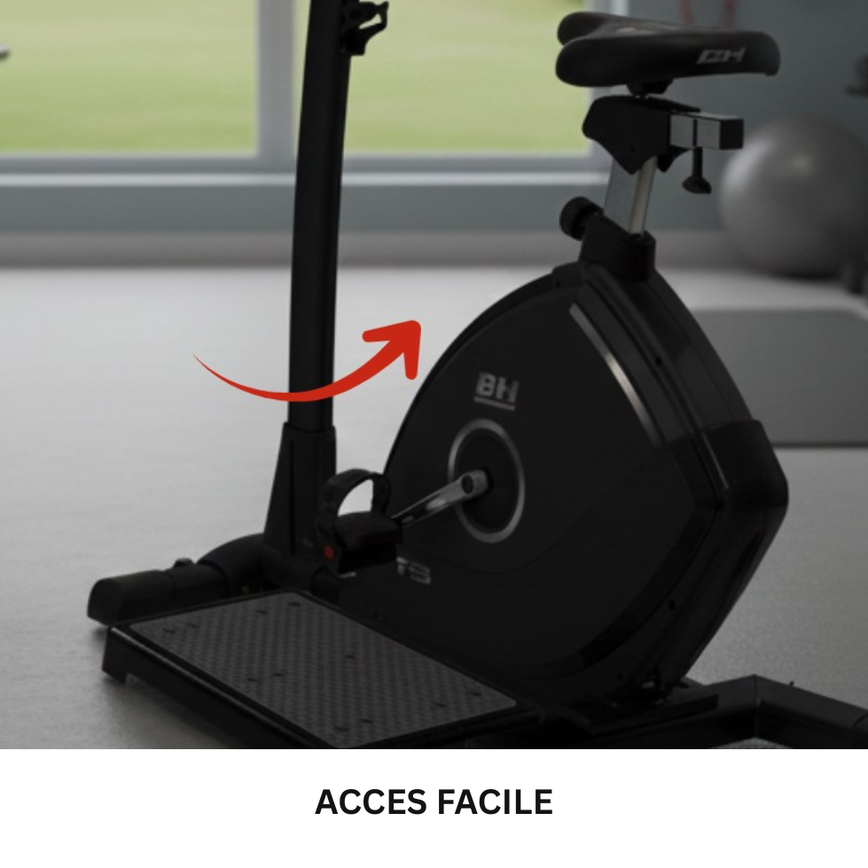 photo du velo d'appartement H863H BH Fitness montrant l'acces facile pur monter sur le velo
