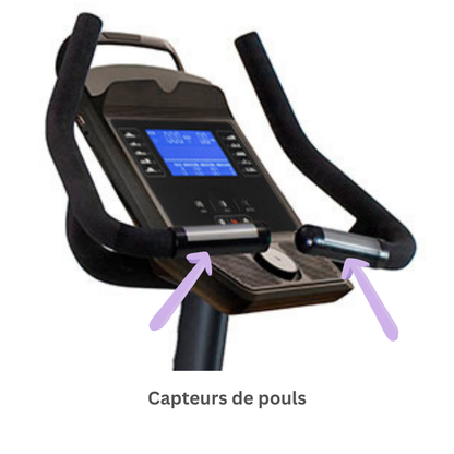 photo des capteurs de pouls sur le guidon du velo d'appartement H863H BH Fitness 